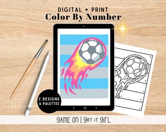 Soccer Girl Digital Coloring Kit | 2 Designs | Printable Paint By Number, Procreate Coloring Pages | Girls Soccer Team Activity Sports Lover