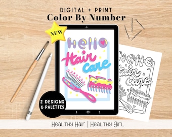 DeLulu Hair Care Digital Coloring Kit | 2 Designs | PNG, Printable Paint By Number, Procreate Coloring Page | Hair Accessories Activity