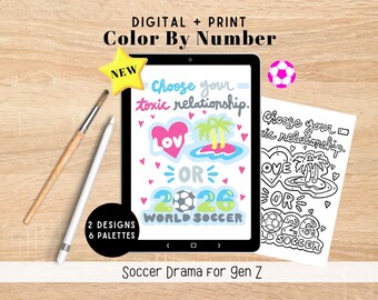 Toxic Soccer Summer Digital Coloring Kit | 2 Designs | Procreate Printable Paint By Number Coloring Pages | Watch Party Activity Girls Night