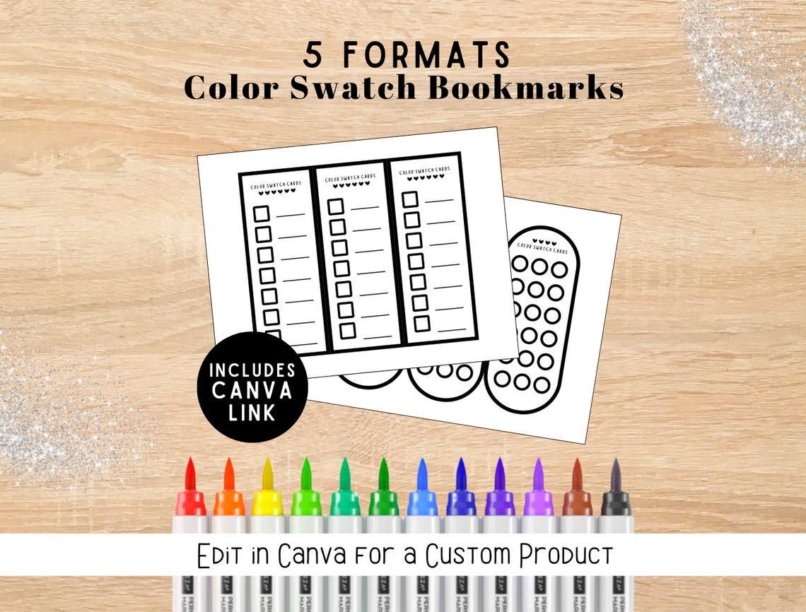Color Swatch Card Bookmarks: 5 Printable Coloring Palettes With Canva ...
