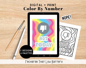 Not Today, Mentally Done Digital Coloring Kit | 2 Designs | Printable Paint By Number, PNG and Procreate Coloring Pages | Introvert Activity