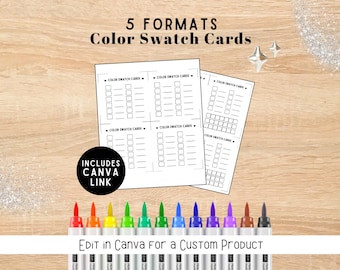 Color Swatch Cards: 5 Printable Coloring Palettes with Canva Custom Link and Template for all Marker Types | Color Chart Swatches Inventory