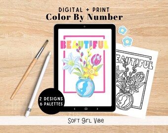 Makeup & Flower Vase Digital Coloring Kit for Procreate or Painting | 2 Aesthetic Designs | Makeup Party Activity | Soft Girl Room Decor