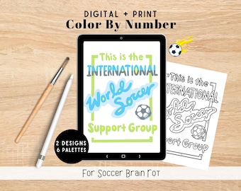 Soccer Obsessed Digital Coloring Kit | 2 Designs | PNG, Printable Paint By Number Coloring Pages | World Soccer Watch Party Gift