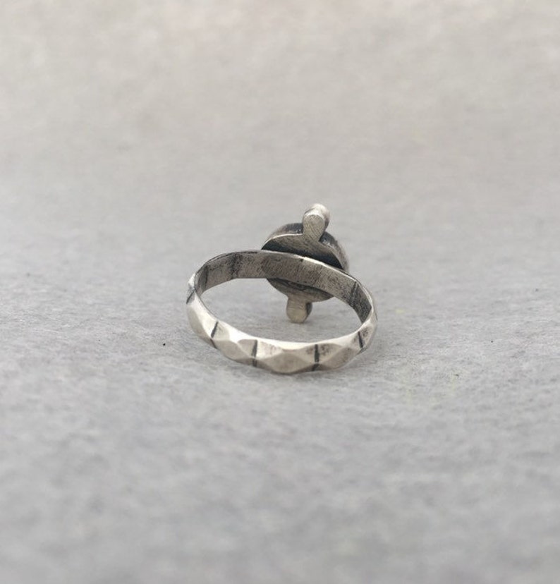 Natural Rainbow Moonstone and Recycled Sterling Silver Dot Ring