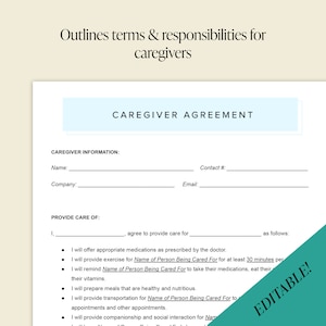 Senior Caregiver Agreement Form - Printable Elderly Care Contract ...