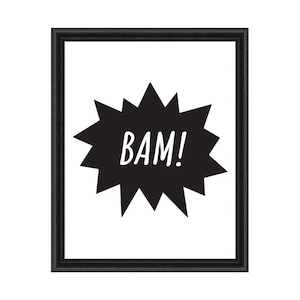 Comic BAM Wandbild | Superheld DIY druckbare Wanddekoration | Superhero Decor Nursery | Kinderzimmer Wanddekoration | Schwarz und Weiß Raum Dekor