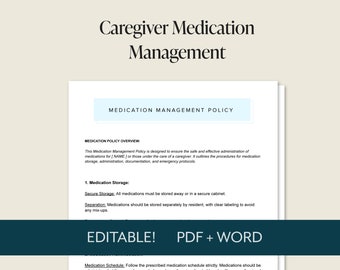 Medication Policy For Elderly Care - Printable Aging Parent and Caregiver Contracts Editable Word & PDF - Assisted Living Caregiver Forms