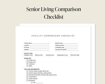 Senior Home Facility Search Comparison Sheet - Assisted Living Care Facility Comparison - Editable Word & PDF - Senior Home Living Forms