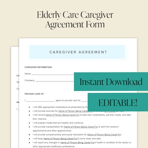 Senior Caregiver Agreement Form - Printable Elderly Care Contract Editable Word & PDF  - Elderly Aging Parents Caregiver Forms