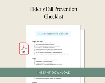 Elderly Fall Prevention Checklist - Printable Fall Risk Assessment Checklist - Digital Downloads Senior Caregiver - Word & PDF