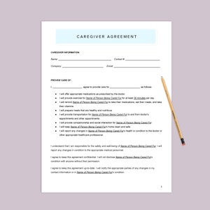 Elderly Parent Caregiver Agreement Form Senior Caregiver Agreement Form ...