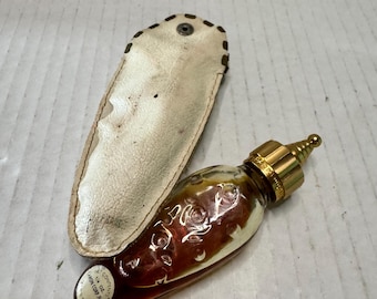 Vintage Caron Bellodgia Französische Hobnail Baccarat Flasche Ledertasche - 1/2 voll