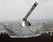 Vintage Soviet Russian USSR 60 39 s Cut Crystal Glass Boat Bowl with 875 Silver Handle