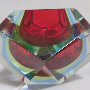 60's Heavy Ashtray Multi Color w/ Uranium Murano Glass by Flavio Poli for Seguso. Italy