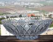 Vintage Genuine Hand Cut Lead Crystal Oval Bowl Bohemia Czechoslovakia Excellent
