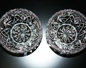 Pair of Bohemian Glass Handcut Lead Crystal Candy Dishes Bowls Excellent Cond