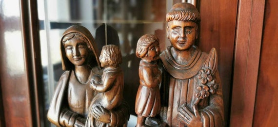 Antique Hand Carved Statues Sculpture Wooden Art … - image 9