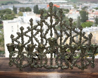 Vintage Judaica Hanukkah Jewish Menorah TAMAR 345 Brass Bronze Holy Land Israel