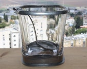Old Vintage Pewter and Glass Square Soup Compote Bowl Pot with Ladle Excellent