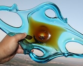 Vintage Awesome Murano Glass Bowl Light Blue and Brown Amber Home Decor 15 quot