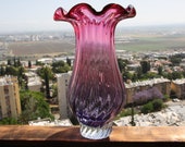 Vintage Awesome Large and Heavy Czech Porcelo Bohemian Hand Blown Art Glass Vase