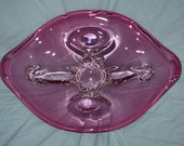 Large and Heavy Vintage Genuine Hand Blown Oval Pink Cranberry Murano Glass Bowl