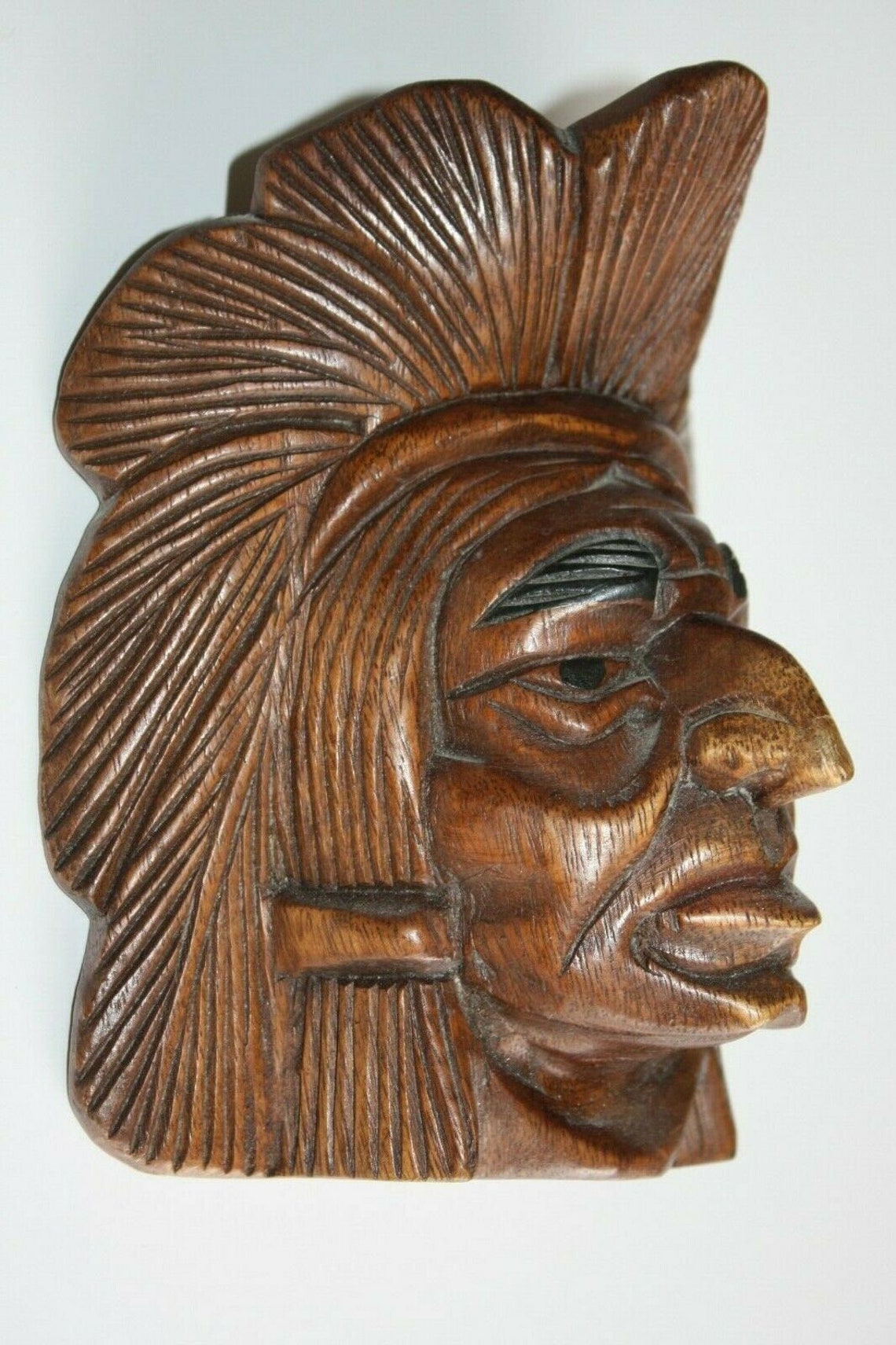 Old Hand Carved Wood Indian Head Chief Bust Figurine Statue Etsy