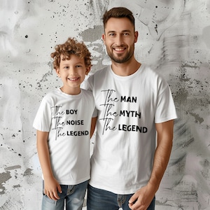 Vater und Sohn T-Shirt Zitate SVG, Der Mann der Mythos die Legende, der Junge der Lärm die Legende, passende T-Shirts, svg, png,