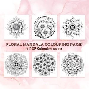 INSTANT DOWNLOAD - Collection of 6 decorative floral mandala colouring page designs