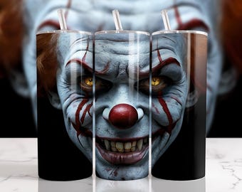 SOFORTIGER DOWNLOAD - Böser Clown Gesicht Tumbler Wrap PNG - 20 Unzen Slim Horror Sublimation Design - Gruseliger Zirkus Digitaler Download für Halloween