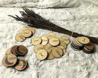 Beslisser voor luierplicht | Houten mama en papa-munt, kraamcadeau