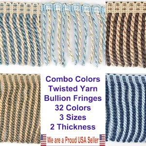 SEW TRENDS 3&quot; Long Bullion Tassel Fringe Twisted Cord Braid Trim Two Tone Color With Golden Metallic Thread Sewing Drapery Décor Renaissance