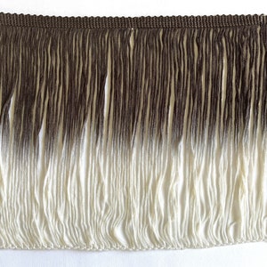 7&quot; to 12&quot; Long Two Tone Tie Dye Ombre Chainette Tassel Thread Fringe- 2 Tone Yarn Fringes- Dark Chocolate Brown Shades Ivory Off White - #34
