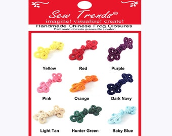 Chinese Frogs Button Closures Hook & Eye Fastener HANDMADE- 11 Colors- 3"x1.25"- SMALL SIZE- Double Three Loop 1 Pair/pk. #FG4665