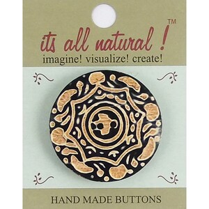 Handmade Natural Horn Buttons- Blac/Beige - 47mm - Carved Aztec Design - 1 pc/pk. #1765