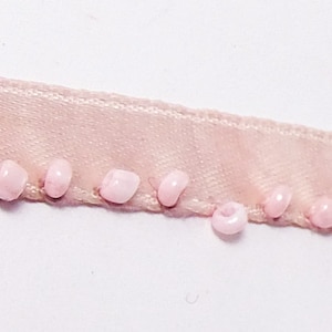 Appeso in rilievo frange - Baby rosa vetro perline bordatura cordame raso nastro nastro semi - 10 cantieri - #FR-10