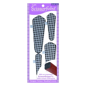 SCISSORFOBZ Designer Scissors Sheaths Shears Protective Covers-4 pcs Assorted Size Value Pack- Black & White Hounds tooth Design-#4-232