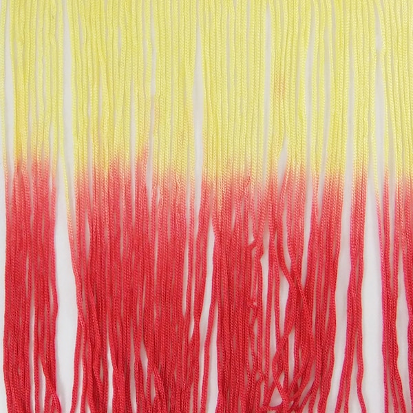 7" to 12" Long Two Tone Tie Dye Ombre Chainette Tassel Thread Fringe - Multi color Yarn Loop Fringes- Red and Yellow Shades - #22