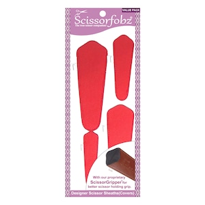 SCISSORFOBZ Designer Scissors Sheaths Shears Protective Covers-4 pcs Assorted Size Value Pack- Textured RED Design-#4-311