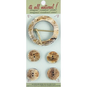 Handmade Natural Horn Buttons- Black/Beige- Round Buckle & Burnt Look Buttons Combo - 5 pcs/pk. #1840