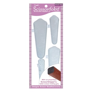 SCISSORFOBZ Designersaxfodral, Skyddsfodral för saxar - 4 st. i blandade storlekar, värdepaket - Metalliskt glänsande silver med söt pandadesign - #309