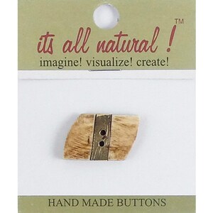 Handmade Natural Bone Buttons- Antique Brown/Gold - 10x18mm - Swirl Brass Inlay- 1 pc/pk. #1810