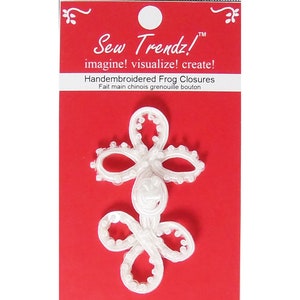 Chinese Frogs Button Closures Hook & Eye Fastener- HANDMADE- Pure White- 3 Loops Sequin Beaded- 1 Pair/pk.  #FG15