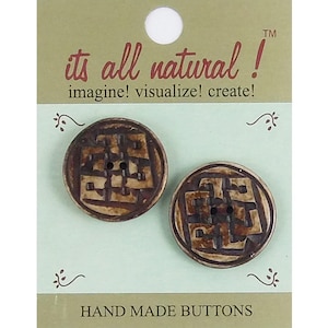 Handmade Natural Bone Buttons- Antique Brown - 28mm - Round Aztec Design - 2 pcs/pk. #1943