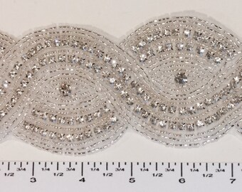 Hand embroidered Appliqué- Genuine Crystal Rhinestones, glass beads on white organza. Stunning!