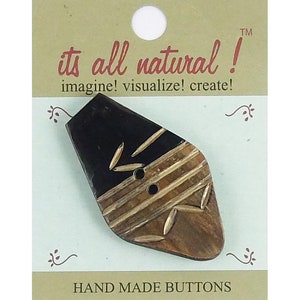 Handmade Natural Horn Buttons- Black/Beige - 35x58mm - Symbols Design - 1 pc/pk. #1776