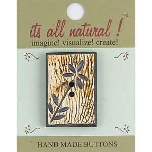 Handmade Natural Horn Buttons- Black/Beige - 30x45mm - Rectange Floral Design - 1 pc/pk. #1762