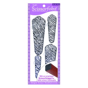 SCISSORFOBZ Designer Scissors Sheaths Shears Protective Covers-4 pcs Assorted Size Value Pack- Black & White Zebra Print Design-#4-265