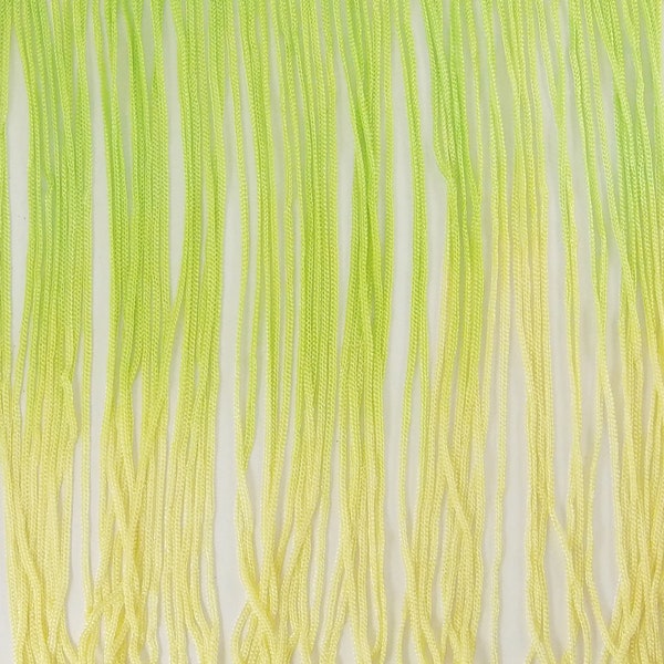 7" to 12" Long Two Tone Tie Dye Ombre Chainette Tassel Thread Fringe-  Multi color Yarn Loop Fringes- Lime Green & Lemon Yellow Shades - #17